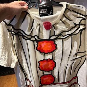 It Movie Novelty Clown Costume Graphic Tee - Red & Orange Floral Buttons